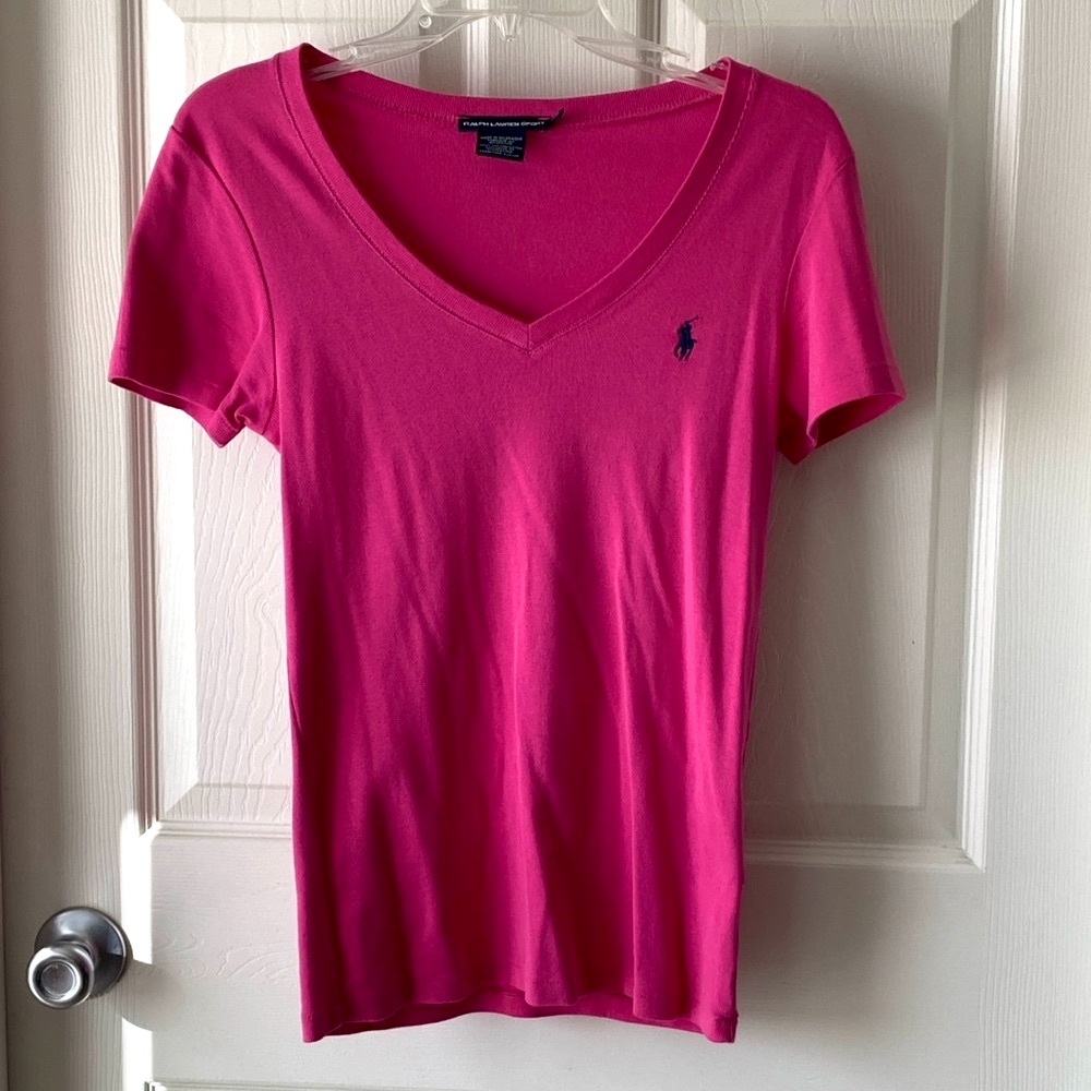 Ralph Lauren Sport V-Neck Women's Top Size L Pink Blue
